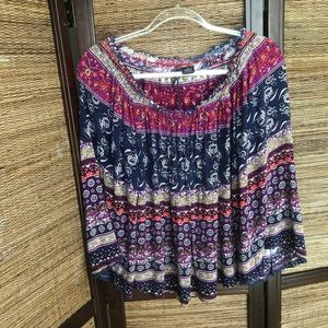 New Directions Off Shoulder Boho Pompom Top